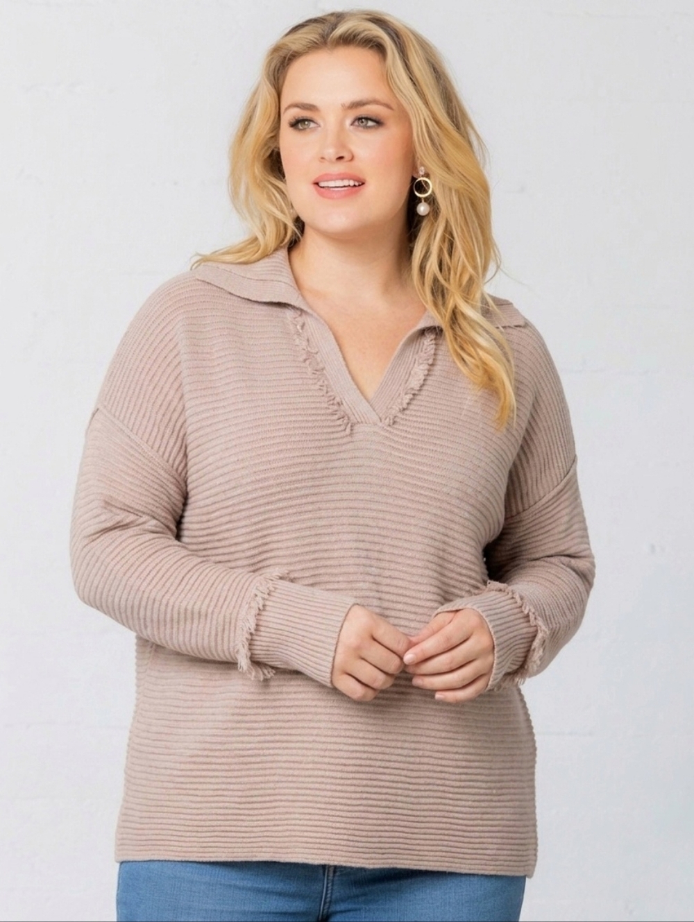 Heyson Fringe V-Neck Collared Sweater | Soft & Cozy | 1XL